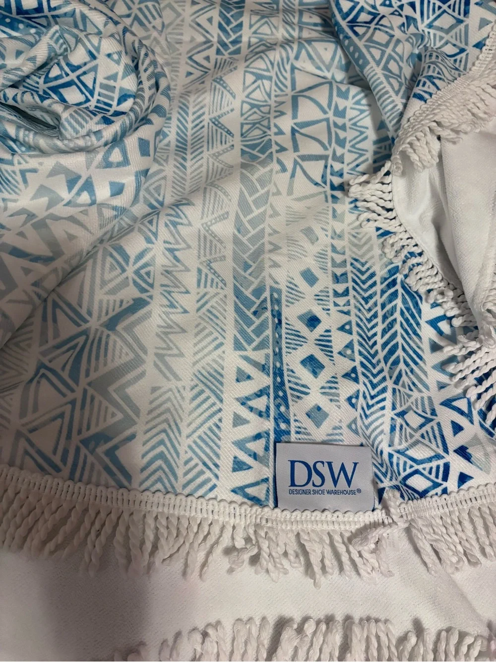 DSW Blue Geometric Round Beach Blanket with Fringe